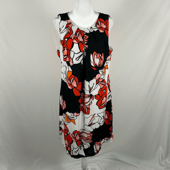 Worthington Multicolor Red Black White Sheath Dress 12 Business Casual Floral - Picture 1 of 6